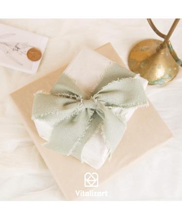 Sage Green Linen Ribbon 1.5 x 5Yd Spool - Rustic Frayed Cotton Ribbon for Gift Wrapping, Wedding Invitations & Bouquets - Buy Online on GoSupps.com