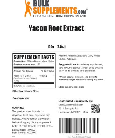 BulkSupplements Yacon Root Extract 100g - Keto Sweetener & Natural Sugar Substitute - Fiber Rich - for Low Carb & Keto Diets - 3.5 oz (Pack of 1) - Buy Online on GoSupps.com