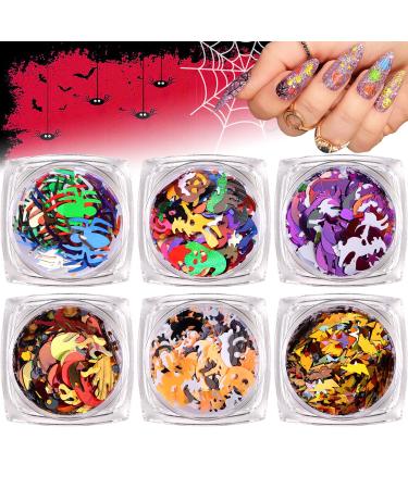 6 Boxes Halloween Nail Glitter Sequins EBANKU Spider Skeleton Flame Nail Art Sequins Halloween Manicure Nail Decoration for DIY Nail Art Decoration Women Girls
