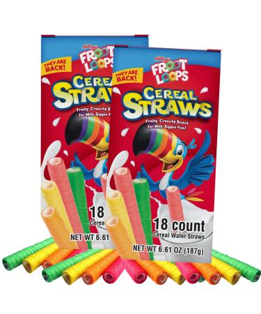 2022 Kellogg's Cereal Straws Froot Loops Edible Breakfast Straw Alternatives for Milk, 90's Childhood Nostalgic Treat for Drinking and Eating, Cereals for Kids, Pack of 2, 36 Straws…