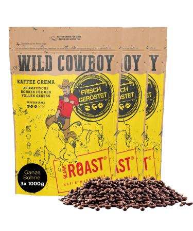 Blank Roast Wild Cowboy Crema - Whole coffee beans - 100% Arabica coffee - gently roasted with hickory wood - acid -low (3x 1000g) entire beans 1 kg (3 -pack)
