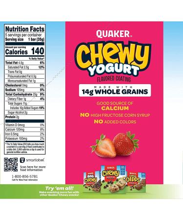 Quaker Yogurt Chewy Granola Bar - Strawberry Flavor - 30 Bars, 6.1 oz each (Pack of 6) - Buy Online on GoSupps.com