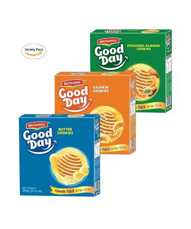 BRITANNIA Good Day Pistachio/Almond Cashew Butter Combo Pack 21.2oz - Halal, Vegetarian Breakfast & Tea Time Snacks - Buy Online on GoSupps.com