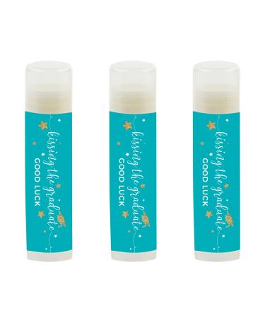 Andaz Press Aqua Turquoise and Gold Glittering Graduation Party Collection Lip Balm Favors Kissing the Graduate Good Luck! 12-Pack Favor Lip Balm