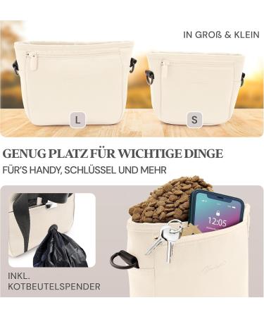 Heimatpfoten Dog Food Bag - Imitation Leather Walking Bag with Magnetic Closure - One-Handed Dog Treat Holder in Cream - International Shipping Available - Buy Online on GoSupps.com