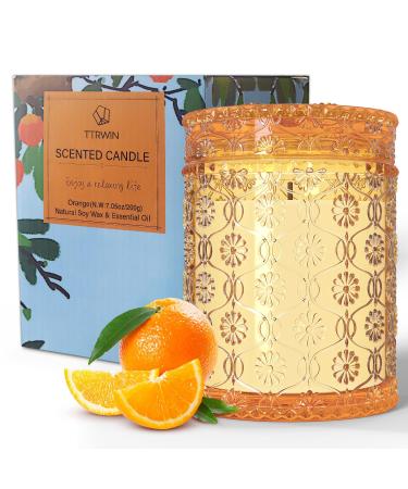 TTRWIN Scented Candle Gift for Women Orange Home Scented 7Oz Natural Soy Wax Candles 50h Long Burning Aromatherapy & Stress Relief Decoration for Christmas Birthday Mother's Day Orange Scent