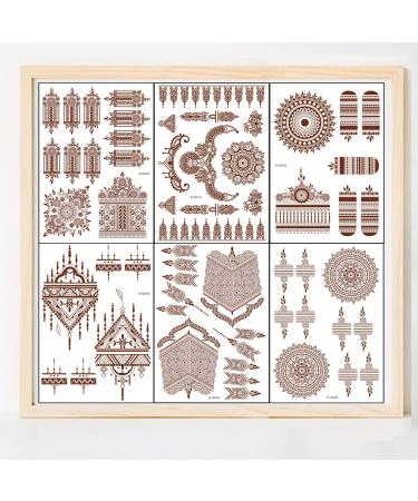 6 Sheets Brown Henna Temporary Tattoo Stickers - Lace & Mandala Body Art Design for Women - Waterproof & Sexy Fake Tattoos - Buy Online on GoSupps.com
