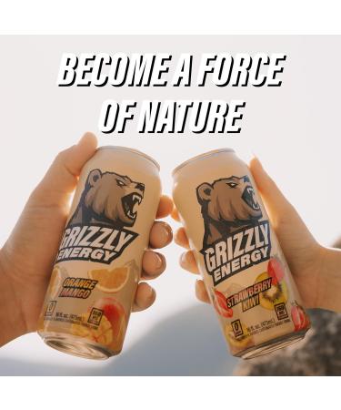 GRIZZLY Energy Drink Strawberry Kiwi Taurine B Vitamins & 160mg Caffeine - Energy Focus & Hydration Boost - 10 Calories Zero Sugar - No Artificial Taste Colours or Flavours - 16 fl oz (12 Pack Cans) - Buy Online on GoSupps.com