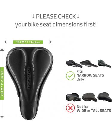 RONUX Narrow Bike Seat Cushion | Memory Foam & Gel | Extra Soft Cover for Peloton, Stationary, Exercise, Electric, Road & Mountain Bikes | Cycling Accessories for Women & Men - Black - Buy Online on GoSupps.com