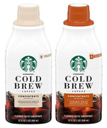 Starbucks Cold Brew Concentrate, 32 Fl Oz (Madagascar Vanilla + Caramel Dolce) Vanilla,Madagascar 32 Fl Oz (Pack of 2)