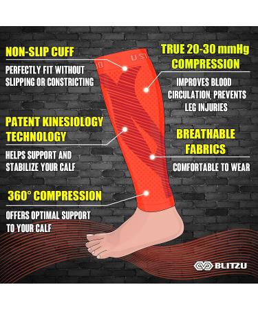 BLITZU 3 Pairs Calf Compression Sleeves Size L-XL for Men and Women - Orange, Black, White - Leg Support for Calf Pain & Shin Splints | Footless Compression Socks - Buy Online on GoSupps.com