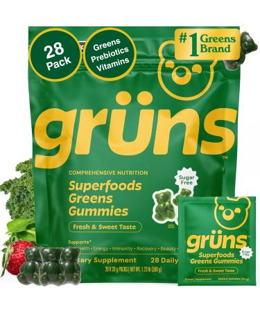 Gruns Superfood Greens Multivitamin Gummy Variety Bundle, 1 x Adult Low Sugar 28ct + 1 x Sugar Free 28ct Bundle for Less! with 20+ Vitamins and Minerals, prebiotic Fiber for Gut Health, and More! - Buy Online on GoSupps.com