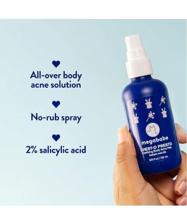 Megababe Chest-o Presto | Clarifying Body Acne Mist | Benzoyl Peroxide Free | 3.8 fl oz - Buy Online on GoSupps.com