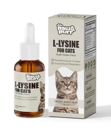 Lysine for Cats L-Lysine Liquid Drops for Cats Feline Upper Respiratory Sneezing Runny Nose Eye Function Immune Support for Kittens with Taurine Lutein and Vitamins Roast Chicken Flavor 50ML