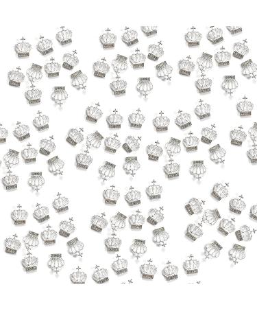 JERCLITY 100pcs 3D Silver Crown Nail Charms Studs Set with Clear Crystals - Manicure Jewelry for Women and Girls - Buy Online on GoSupps.com