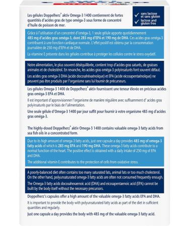 Doppelherz Omega-3 1400 High content of Omega 3 fatty acids EPA and DHA & Vitamin E For good heart function Sea fish oil 120 capsules - Buy Online on GoSupps.com