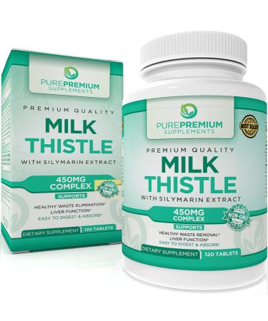 PurePremium Milk Thistle Supplement with Silymarin Extract - Liver Support Health Supplement - Maintain Normal Liver's Function - Vegan Silymarin Milk Thistle - 120 Tablets