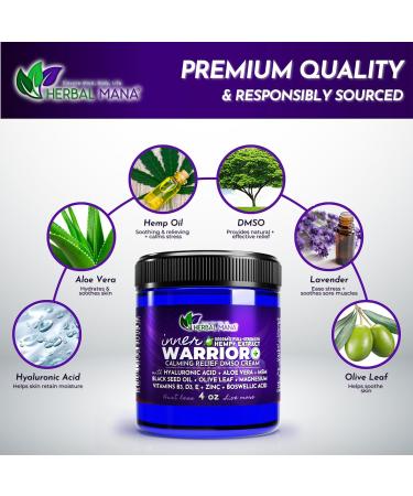 Herbal Mana Inner Warrior 5000mg Hemp & 99.9% Pure DMSO Cream - Muscle Relaxer Balm with Nerve Calming & Sleep Aid Properties - Organic Lavender & Rose Oil - 4 Ounce - Buy Online on GoSupps.com