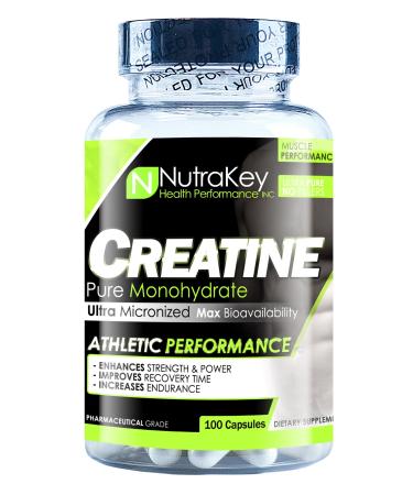 Nutrakey Creatine Monohydrate Capsules, Ultra-micronized Formula for Maximum bioavailability 100 Count (Pack of 1)