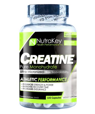 Nutrakey Creatine Monohydrate Capsules, Ultra-micronized Formula for Maximum bioavailability 100 Count (Pack of 1) - Buy Online on GoSupps.com
