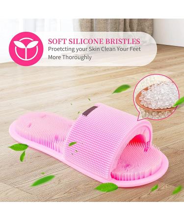 Petalum Silicone Massage Sandals - Non-Slip Shower Foot Brush with Suction Cups for Deep Cleaning & Relaxation - Pink - One Size - Buy Online on GoSupps.com