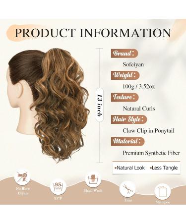 Sofeiyan 13 Inch Curly Ponytail Extension Claw Clip in Hairpiece for Women - Dark Brown Mix Golden Auburn - Buy Online on GoSupps.com