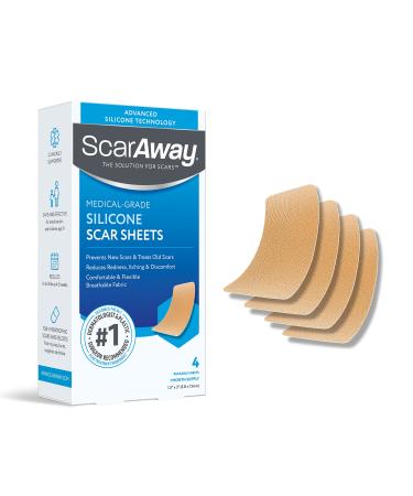 ScarAway Advanced Skincare Silicone Scar Sheets  Medical Grade Silicone Strips  No 1 Recommended Treatment for Surgical  Burn  Body  Acne  Hypertrophic & Keloid Scar Treatment  4 Tan Reusable Sheets