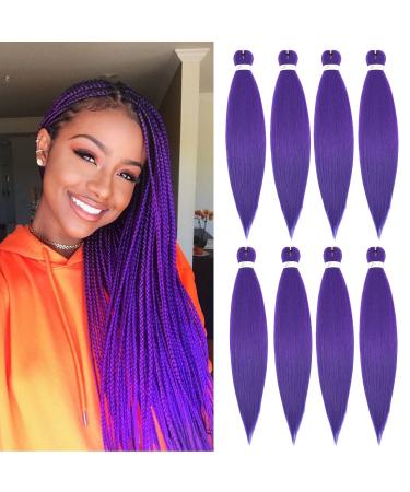 Purple Braiding hair pre-stretched braiding hair long 26"-8 Packs Professional Easy Braiding Hair Hot Water Setting Synthetic Fiber Braiding Hair(Purple#,26",8packs) 26 Inch (Pack of 8) Purple#