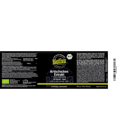Biotiva Artichokes Extract Organic - 150 Capsules - Organic Extract - from Fresh Artichoke Leaves - high dose with 10-20:1 Ratio - Minimum 2 5% Cynari - Packed in Germany - Vegan - Buy Online on GoSupps.com