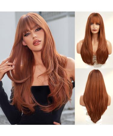 Kellynee Ginger Wig with Bangs - Auburn Wigs for Women Copper Red Long Straight Layered Realistic Hair Synthetic Heat Resistant Wigs - Effortlessly Elegant for Daily Parties and Special Occasions Straight Ginger - Buy Online on GoSupps.com