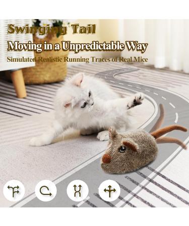 Vealind Rechargeable Cat Toy - Lifelike Mouse with Wagging Tail & Squeak Electronic Mice for Indoor Cats | USB Touch Activated Kitten Toy (Black/Brown) - Buy Online on GoSupps.com