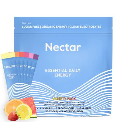 Nectar Energy Booster - Organic Caffeine, B12 & Electrolytes - Sugar Free & Zero Calorie  Healthy Coffee, Energy Drink & Soda Alternative  Hydration & Energy Supplement (Variety 30 Powder Packets) Variety 30 Count (Pack of 1)
