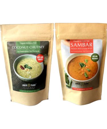 Inner Flame Instant Sambar and Coconut Chutney Combo Pack. Authentic taste, Non GMO, Gluten FREE, No Preservatives.