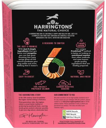 Harringtons Just 6 Complete Grain Free Hypoallergenic Salmon & Veg Wet Adult Dog Food 380g (Pack of 8) - In A Tasty Gravy Salmon 380 g (Pack of 8) - Buy Online on GoSupps.com