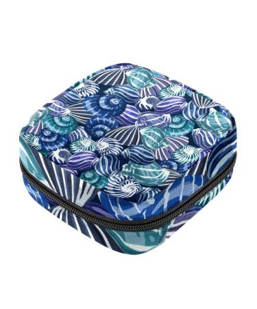 Sea Shells Ocean Animal Pattern Sanitary Napkins Storage Pocket Menstruation Pad Bag Portable Menstrual Cup Pocket With Zipper for Teen Girls Women Color 5