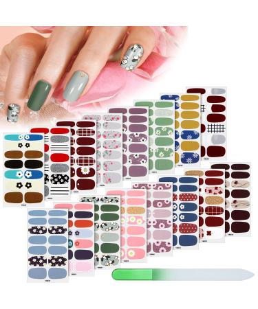 224 Pieces 16 Sheets Full Nail Wraps Nail Polish Stripes Nail Design Polish Stickers Self-Adhesive Nail Design Decals with Nail File Manicure Kit for Women Girls DIY Nail Design (Fresh Floral Series) - Buy Online on GoSupps.com