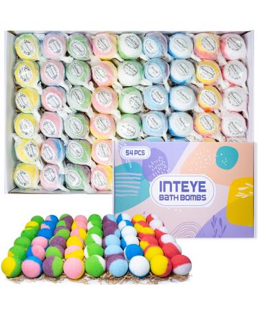 INTEYE 54 PCS Bulk Bath Bombs with Small Gift Bags, Bubble Bath Shower Salts for Women, Men & Kids, Relaxation and Stress Relief