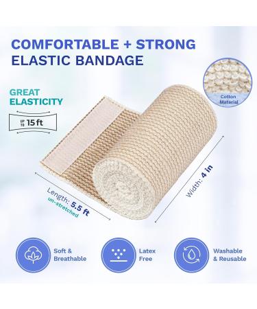 Elastic Bandage with Hook & Loop Closure - No Clips Needed | Pack of 3 (4-Inch) - Best for Injury Recovery | International Shipping Available - Buy Online on GoSupps.com