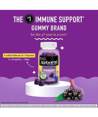 Airborne Elderberry & Zinc Gummies - 130 Count | Immune Support Vitamins - Buy Online on GoSupps.com
