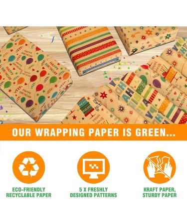 Wrapping Paper Sheets-Birthday Wrapping Paper for Women Men Girls Boys Female Male-Kraft Recycled Gift Wrapping Paper Set Birthday Gift Wrap Paper and Tags and String for Present Wrapping Paper-Eco Wrapping Paper Birthday Paper Wrapping Birthday Wrap Pape - Buy Online on GoSupps.com