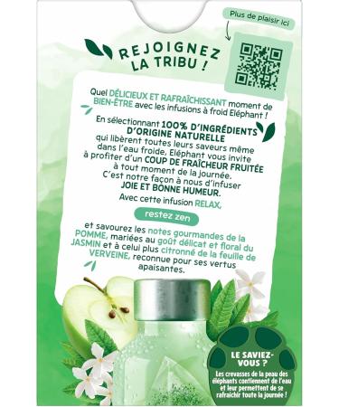 ELEPHANT Infusion A froid Relax Eau Froide Aromatis e Parfums Naturels Pomme Jasmin Verveine 15 Sachets Pyramid Pomme & Jasmin & Verveine 15 Unit (Lot de 1) - Buy Online on GoSupps.com