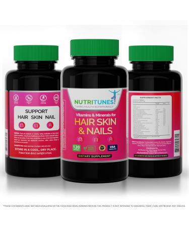 Nutritunes Hair Skin and Nails Vitamin Supplement with Biotin Collagen B Vitamins Zinc and Selenium 120 Softgels - Buy Online on GoSupps.com