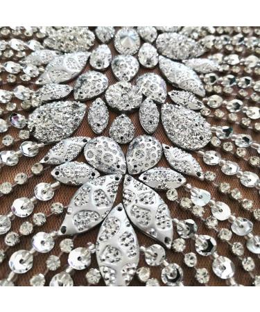 Silver Front Beaded Embroidered Crystal Applique Trim 38x84cm for Noble Dress Bodice - Buy Online on GoSupps.com
