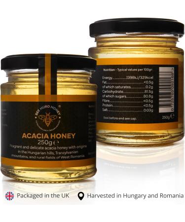 Bee HURO Honey Raw Acacia Honey - 100% Pure Honey Raw Unpasteurized with No Added Sugar or Preservatives - 250g - Buy Online on GoSupps.com