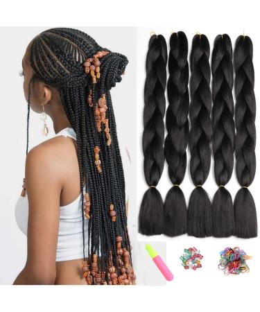 Showjarlly Braids Extensions Jumbo Braid Kunsthaar Hair Black Braid Extension 24 inch KanCalon Hair Braid Extensions 5 pieces for crochet twist braid hair box braid for braid 61cm-24 inch (5-pack) A2-1b## - Buy Online on GoSupps.com