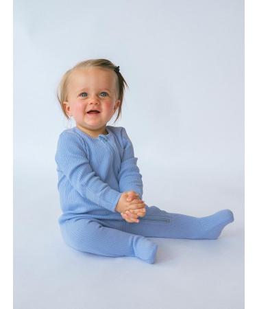 DreamBuy Ribbed Cotton Baby Sleepsuits 3-6 Months | Zip Up, Footed/Footless | Unisex Newborn Clothes in Powder Blue - Buy Online on GoSupps.com