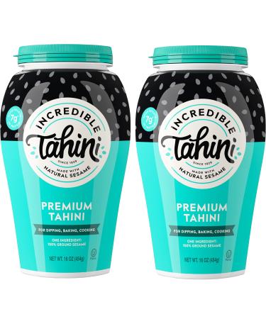 Incredible Tahini Classic Natural Sesame Butter | Plant-Based & Classic Tahini Paste for Salad Dressing and Hummus | Certified Kosher and Peanut Free Ground Sesame Seed Vegan Dip  2 Pack 16oz