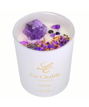 LIA CHAHLA LONDON Luxury Shine Amethyst Crystal Candle 10 oz Scented Lavender Candle Infused with Essential Oils Soy Candle - Relaxing Gifts (Shine/Lavender - Amethyst 10 Oz) Shine / Lavender - Amethyst 10 Oz