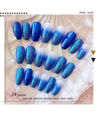 Blue Sequin Press On Nails Medium for Women - Full Cover Tips for Salon Perfect Manicure - Buy Online on GoSupps.com
