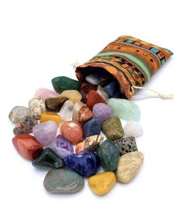 Gemstone set |Colorful mix of natural drumstones |Mixture of real gemstones |Practically in the colorful fabric bag L (2.5-3cm)
